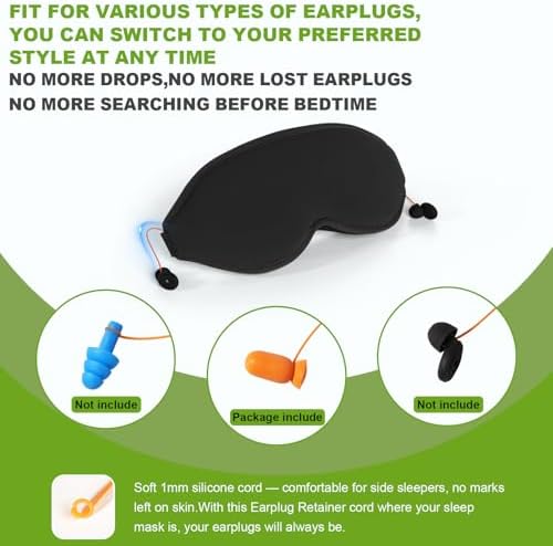 3D Contoured Sleep Mask with Earplug Keeper,Earbuds Anti-Loss,100% Pressure-Free & Total Light Blocking Eye Mask with Adjustable Strap. Ideal for Sleep Earplug User, Airplane Travel, Meditation,Grey - Image 2