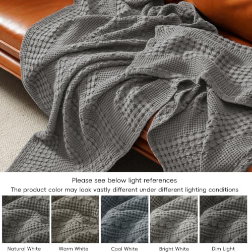 PHF Lightweight 100% Cotton Waffle Blanket for Bed, Queen, Dark Grey - Image 6
