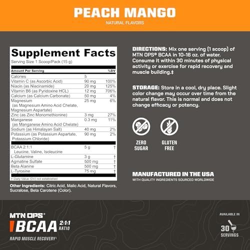 MTN OPS BCAA Powder for Muscle Recovery, Peach Mango - Image 2