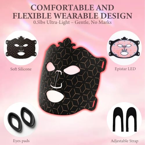 Red Light Therapy for Face, Cordless LED Face Mask with 7 Light Modes, 5-level Brightness Adjustment& 30mins Timer, Rechargeable for Glowing Skin at Home - Image 5