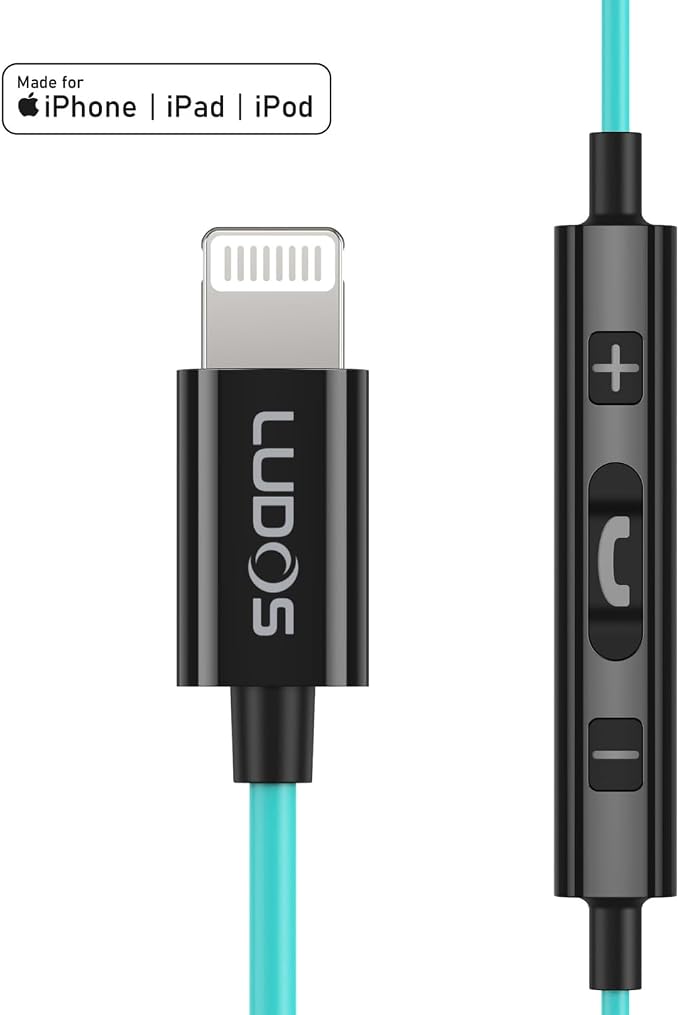 LUDOS Ultra iPhone Wired Headphones Earbuds Earphones with Lightning Connector Apple MFi Certified, 5 Years Warranty, for iPhone 14 13 12 11 Pro Max X XS XR 8 7 Plus with Microphone - Turquoise - Image 7