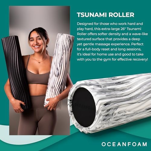 Oceanfoam Tsunami Roller (Black Marbled) - Extra-Large, 26" x 5.9" - Soft, Textured Foam Roller for Physical Therapy, Back Pain, Exercise & Stretching - Wave Textured - Yoga, Athletics, & Wellness - Image 3