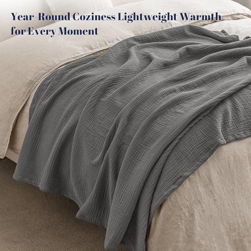 PHF 100% Cotton Muslin Blanket King Size 108"x90", 4-Layer Lightweight Gauze Throw, Breathable Cloud-Soft Minimalist Blanket for Bed, Couch, Camping & Baby, Greyish Black, Ideal Gift - Image 7