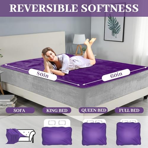 Tisancy Love Purple Waterproof Bed Blanket, Queen Size 80'' x 60'' Double Side Leakproof Reversible Sherpa Flannel Fleece 3 Layer Lightweight Red Blanket, Absorbs 50oz - Image 2