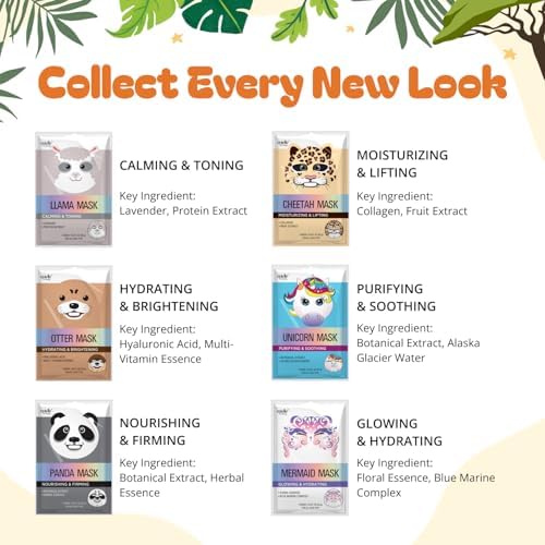 Epielle Character Face Mask Mystical Safari 12 Pack, Fun & Effective Korean Skin Care, Spa Party Favors, Birthday Gifts for Women, Self Care Gifts - Image 3