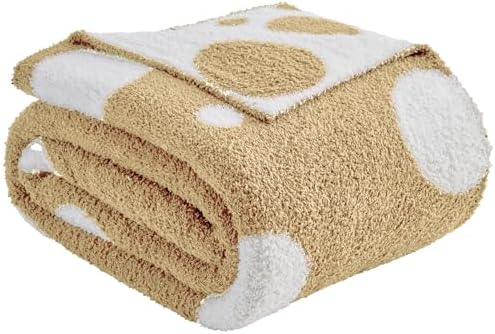 CozeCube Reversible Knit Throw Blanket, Beige White Polka Dot, 60"x80" by CozeCube