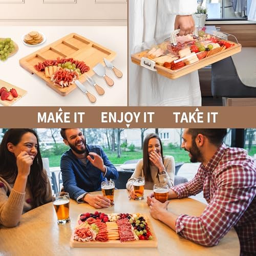 CAWIU Portable Charcuterie Board with Lid, Travel Cheese Board & Snack Tray - Image 3