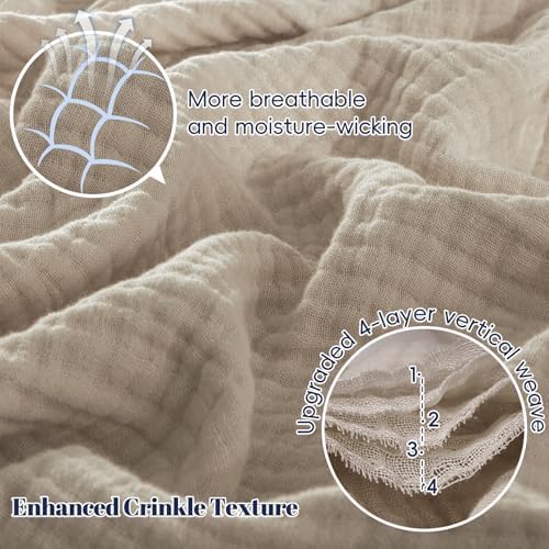PHF 100% Cotton Muslin Throw Blanket 50" x 60", 4-Layer Lightweight Gauze Throw, Breathable Cloud-Soft Minimalist Blanket for Bed, Couch, Camping, Taupe, Ideal Gift - Image 3