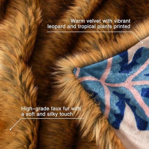 HORIMOTE HOME Reversible Faux Fur Throw Blanket, with Cheetah and Tropical Plants Printed Pattern, Decorative Fluffy Throw Blanket for Couch Bed Sofa, Birthday Gifts for Women, 50'' x 60'' - Image 6