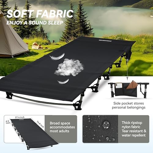 MARCHWAY Ultralight Folding Tent Camping Cot Bed, Portable Compact for Outdoor Travel, Base Camp, Hiking, Mountaineering, Lightweight Backpacking (Black) - Image 3