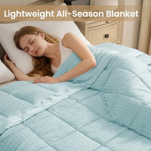 downluxe Queen Size Blanket with Satin Trim, Lightweight Down Alternative Blankets Queen Size for All Season, Machine Washable (Cool Blue, 90x90 Inch) - Image 5