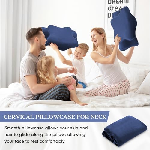 Hahafelt Cervical Neck Pillow Case Plush with Zipper, Navy Blue, Queen Size - Image 6