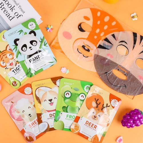 KONEUK 7 Pack Animal Hydrating Face Mask for Kids, Bulk Face Masks Skincare - Image 7