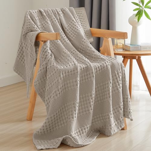 PHF Lightweight 100% Cotton Waffle Throw Blanket for Couch, Pearl Gray by PHF
