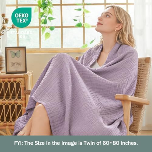 EMME Cotton Muslin Throw Blanket Lavender 50"x60" Couch Breathable Gauze Blanket Soft Lightweight - Image 4