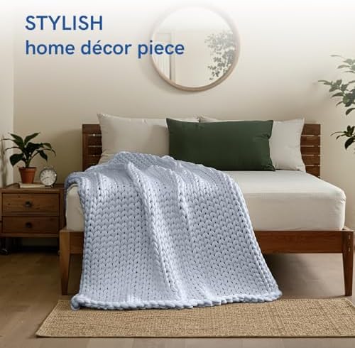 YnM Cooling Chunky Throw Blanket, Medium-Weight, Hand Knitted, Skin Friendly, Ventilated and Breathable, Machine Washable, Home Décor Piece for Couch, Sofa and Bed (Azure Blue, 40x50 Inch) - Image 3