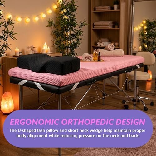 Lash Pillow for Eyelash Extensions - Curved Memory Foam Bed Pillow, Ergonomic Head Rest with Neck Support, Side Pockets for Tools, Fits Lash Beds for Tech (Short Neck Slope) - Image 4