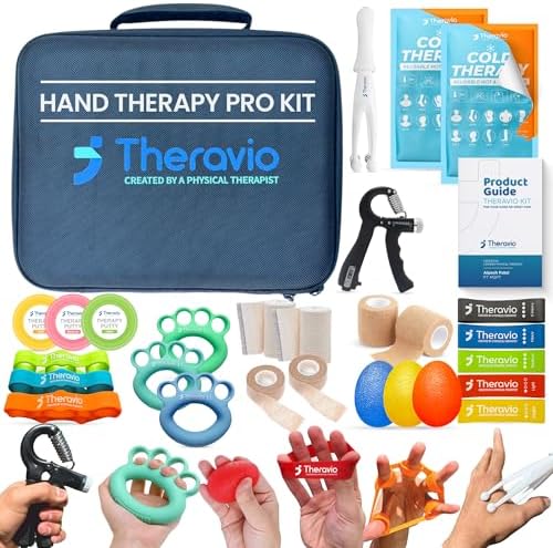 Theravio Pro Hand Therapy Kit with Grip Strength Trainer, Finger Strengthener, Hand Exercise balls For Arthritis, Hand Exerciser For Carpal Tunnel, Hand Gripper Strengthener For Physical Therapy by Theravio