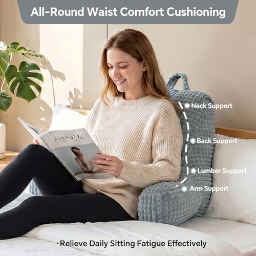 Sit Up Pillow for Reading Nook,Compact Backrest for Teens,Gray Flannel,M - Image 2