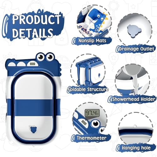 MoreFeel Collapsible Baby Bathtub for Newborn with Thermometer & 1 Hooded Towel & 1 Soft Floating Cushion,Portable Travel Bathtub with Drain Hole, Durable Foldable Baby Tubs for Infants to Toddler - Image 2