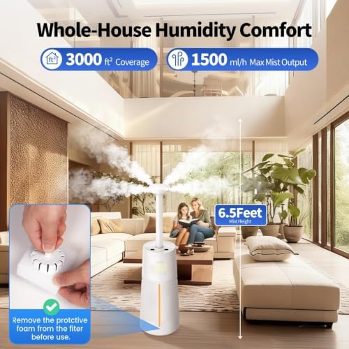 Humidifier for Large Room-6.3Gal Cool Mist, Top Fill,3000ft²,Beige - Image 2