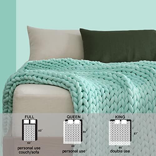 YnM Cooling Weighted Blanket, Handmade Chunky Yarn Knitted Design, Temperature Regulating and Breathable, Machine Washable Throw for Sleep or Home Decor (Menthe Green, 60x80 Inch, 20lbs) - Image 6