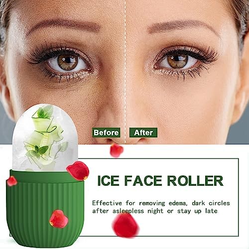 XHJRI Ice Roller Massager for Face, Eyes and Neck - Naturally Condition Skin, De-Puff Eye Bags, Reduce Migraine Pain - Reusable Silicone Ice Mold (Green) - Image 2