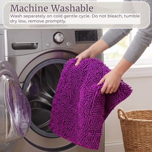 Home Bedford 2 Piece Memory Foam Shag Bath Mat Set - Absorbs Moisture, Dries Quickly, Non Slip Bathroom Rug, Water Absorbent Carpet, Machine Washable - Purple - Image 5