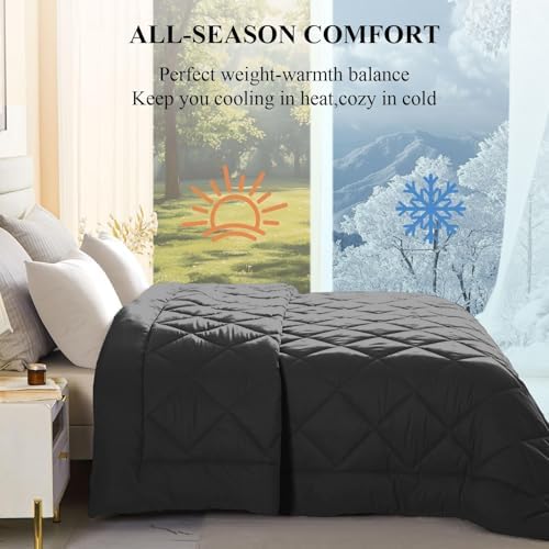 120x128 Oversized King Comforter, Extra Large King Size Comforter Oversized, All Season Soft Lightweight Quilt Down Alternative Duvet Insert with 8 Corner Tabs(120x128, Black) - Image 3