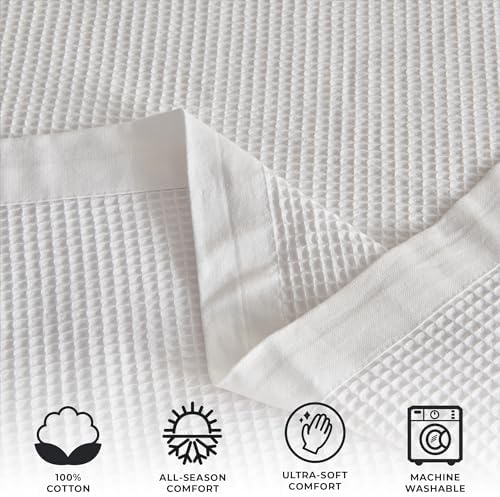 Great Bay Home 100% Cotton Blanket for Twin Size Bed | Lightweight and Breathable Waffle Weave Blankets for Summer & Spring | Versatile, Layering White Bed Blanket, White, 90x66 inches - Image 2
