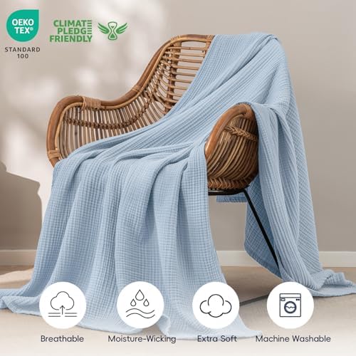 PHF 100% Cotton Muslin Blanket Twin XL Size 66"x90", 4-Layer Lightweight Gauze Throw, Breathable Cloud-Soft Minimalist Blanket for Bed, Couch, Camping & Baby, Ancient Water, Ideal Gift - Image 5