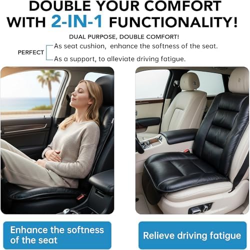 CORRIDOR Genuine Leather Seat Cushion for Car - Handmade - Relieve Hip, Pressure and Sciatica Pain - Ideal for Lower Back Pain - for Office Chair and Car Seat (Premium Black, Seat + Backrest) - Image 4