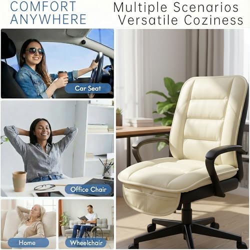 CORRIDOR Genuine Leather Seat Cushion for Car - Handmade - Relieve Hip, Pressure and Sciatica Pain - Ideal for Lower Back Pain - for Office Chair and Car Seat (Off White, Seat + Backrest) - Image 5
