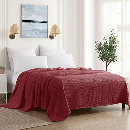 Sweet Home Collection 100% Fine Cotton Blanket Luxurious Basket Weave Stylish Design Soft and Comfortable All Season Warmth, King, Burgundy Red by SweetHomeCollection