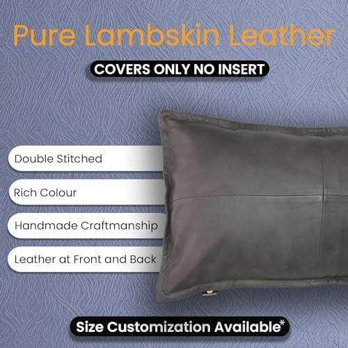 LL LEATHER LOVERS 100% Lambskin Leather Pillow Cover - Sofa Cushion Case, Decorative Throw Covers for Living Room & Bedroom, 18X26 Inch - Grey Antique Box Pack of 1 - Image 2