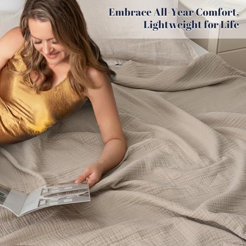 PHF 100% Cotton Muslin Throw Blanket 50" x 60", 4-Layer Lightweight Gauze Throw, Breathable Cloud-Soft Minimalist Blanket for Bed, Couch, Camping, Taupe, Ideal Gift - Image 2
