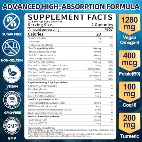 Vegan Omega 3 Gummies for Adult 40+: 1280mg Omega-3 Fatty Acids - Image 2