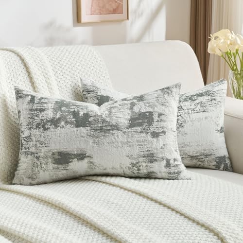 FUTEI Pack of 2 Faux Cashmere Throw Pillow Covers 12x20 Inch,Dark Green White by FUTEI