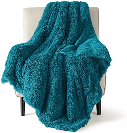 Bedsure Faux Fur Fluffy Sherpa Throw Blanket Couch Twin Teal 60"x80" by Unknown