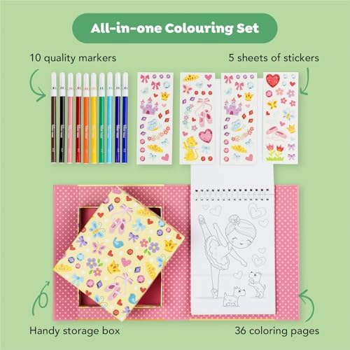 Schylling Tiger Tribe Ballet Coloring Set - Travel Take Along Art Kit - All Supplies Included - Easy Storage - Ages 3+ - 14014, Small - Image 3