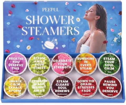 Shower Steamers Aromatherapy Birthday Gifts for Women - 10 Pack,Gifts for Wife Mothers Daughter Sister Stress Relief & Deep Relaxation Self Care Home Spa Essential (Self-Care) by PEEPUL