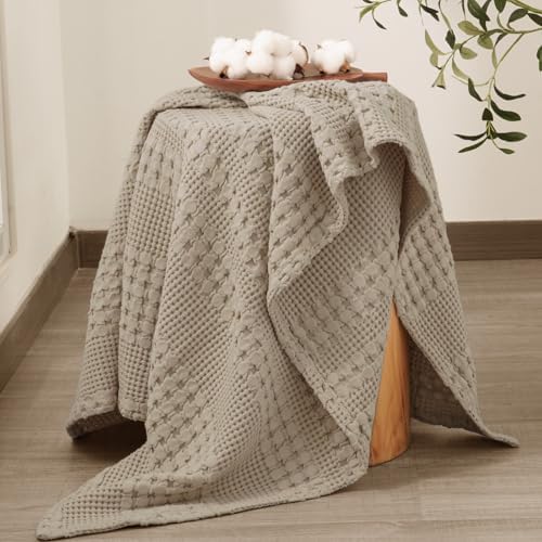 PHF Lightweight 100% Cotton Waffle Throw Blanket for Couch, Taupe - Image 4