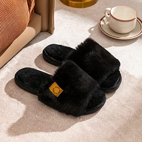 Onmygogo Indoor Slippers for Women Open Toe with Memory Foam, Soft Faux Fur Nonslip House Slippers - Image 3