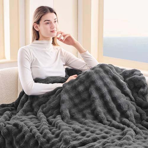 NEWCOSPLAY 3D Bubble Flannel Throw Blanket for Couch Dark Grey, 50"×60" - Image 3