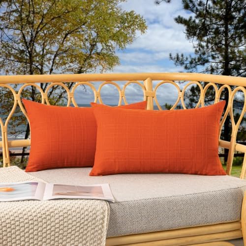 Kevin Textile Outdoor Waterproof 14”x24” Pillow Covers 2 Pack, Orange by KevinTextile