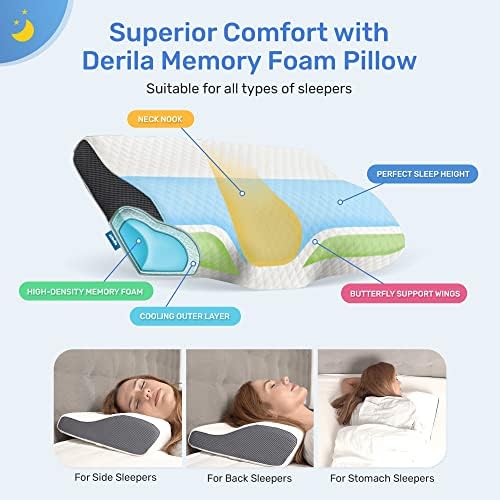 Derila Cervical Neck Pillow for Sleeping, Memory Foam 19.7 x 11.8 in - Image 3