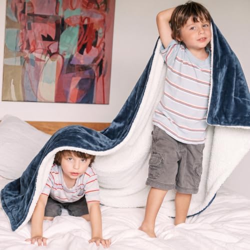 Bedsure GentleSoft Sherpa Fleece Blanket Queen Size for Bed, Non-Heated, Thick and Warm Throw for Women and Men, Soft Fuzzy Plush Queen Blanket for Winter, Slate Blue, 90x90 Inches - Image 5