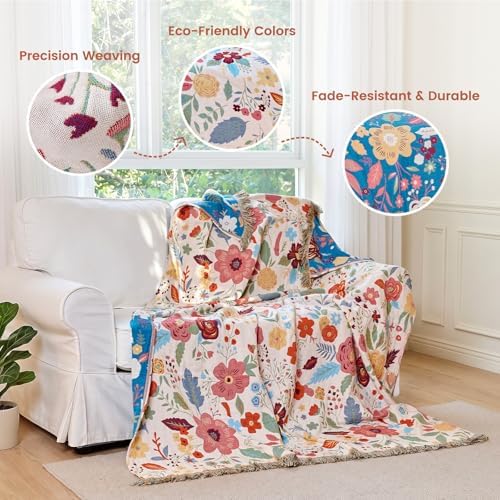 MSGKV Boho Throw Blanket 50"x60" Summer Cotton Floral Blanket for Couch - Image 3