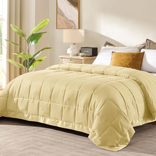 downluxe Queen Size Blanket with Satin Trim, Lightweight Down Alternative Blankets Queen Size for All Season, Machine Washable (Yellow, 90x90 Inch) by Downluxe