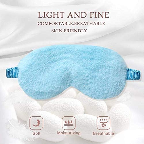 Faux Fur Eye Mask 2PCS Soft Plush Sleeping Blindfold,Purple Blue - Image 3